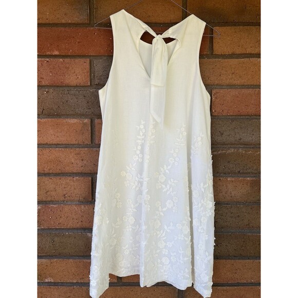 Eci New York Floral A-Line Dress Tie Back Midi | Ivory | Women's Size Medium‎ - Picture 2 of 11